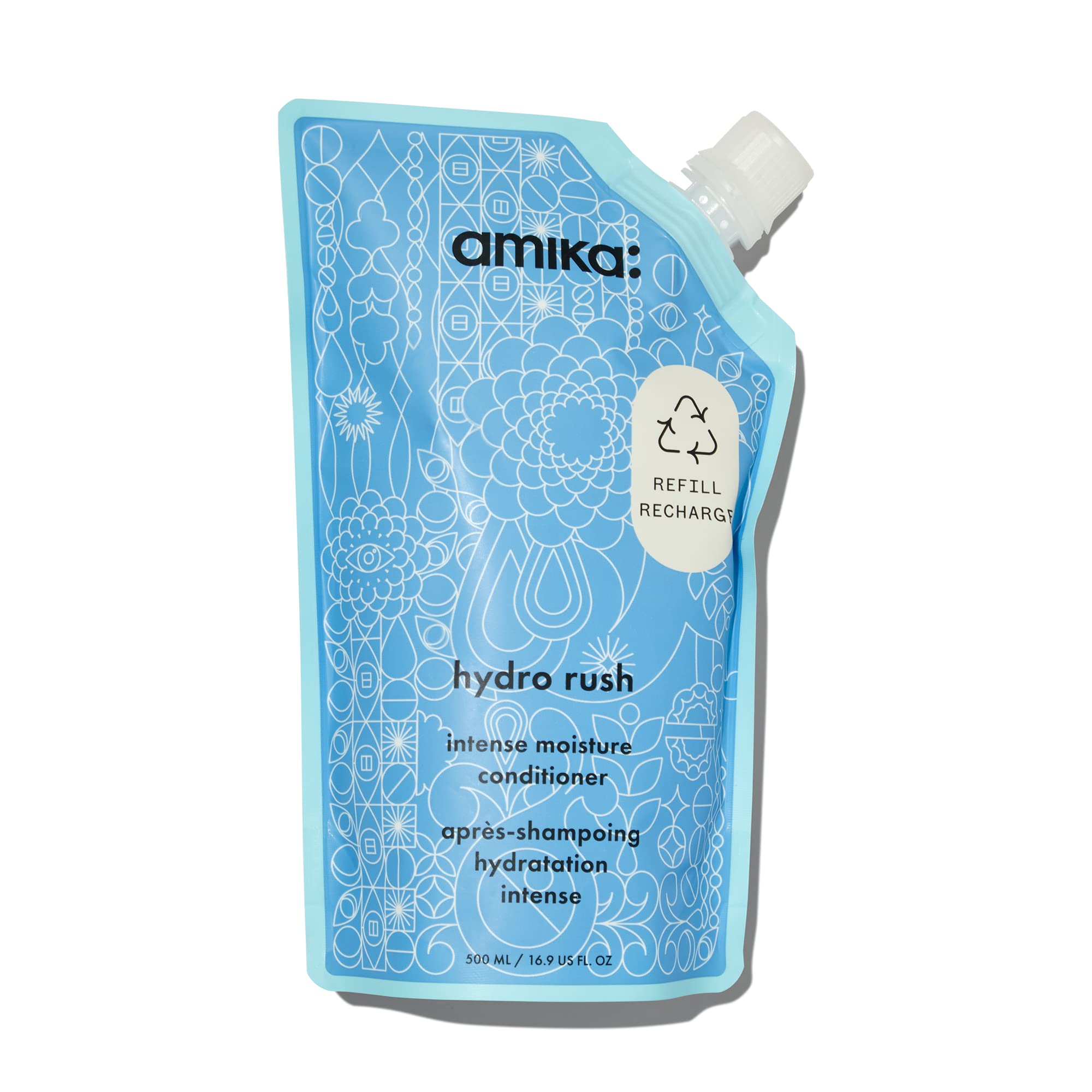 amika hydro rush intense moisture conditioner with hyaluronic acid, 500ml | for dry, textured, or coarse hair types 2a-4c, long-lasting hydration, color-safe, keratin + chemically treated safe Image