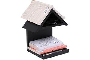 LETUBUYU Wall Mounted Wood Bookcase, Small Bedside Bookshelf, Wooden Triangle Nightstand Book Rest,Gift for Book Lover Stand (Black)