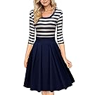 Roaays M Stripe Scoop Neck 2/3 Long Sleeve Vintage Womens Casual Swing Dress XL