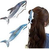 2 PCS Blue Shark Cellulose Acetate Hair Claw Clips Whale Shark Hair Clips Cute Big White Hair Clips for Women Girls Thick Thin Ocean Sea Animal Hairstyle Accessories Claw Clips