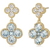 LOLAR RAY Gold Dangle Earrings for Women Trendy - 14k gold plated Birthstone Four Leaf Clover Stud clover earrings for women Trendy - Hypoallergenic Birthstone Jewelry Lucky Birthday Gift