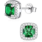 ChicSilver 925 Sterling Silver Birthstone Earrings for Women Square Diamond Earrings Cubic Zirconia Studs Earring for Women