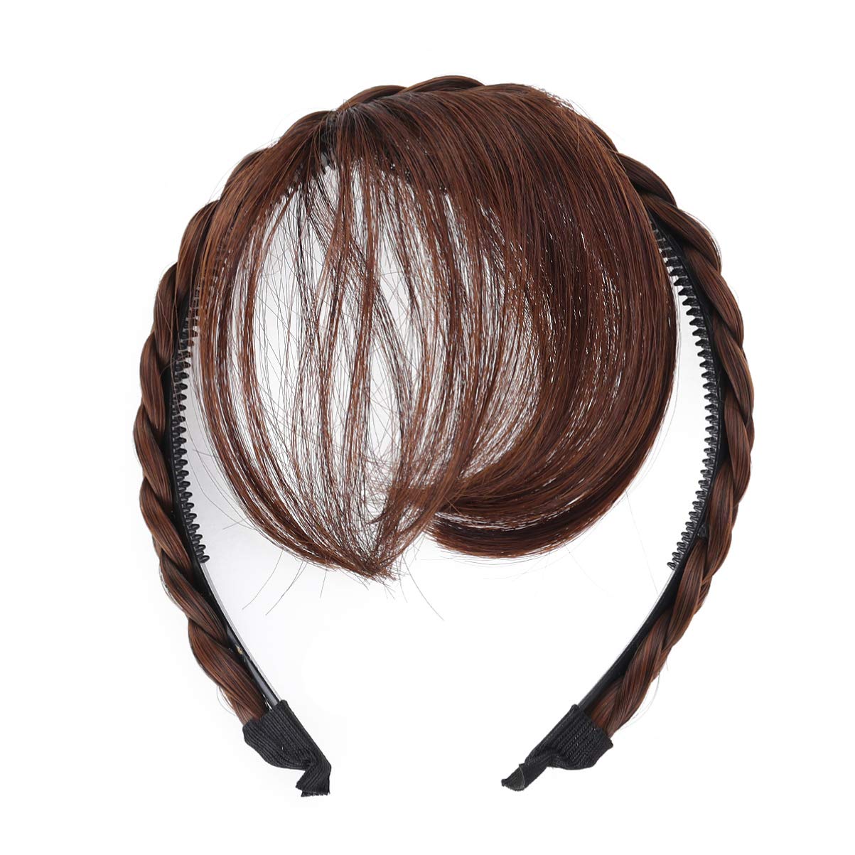 Solustre Braids Womens Hard Headband with Bangs Forehead Natural Hair Fringe Wigs Extensions Bangs Hairband for Women Girls (Light Brown)