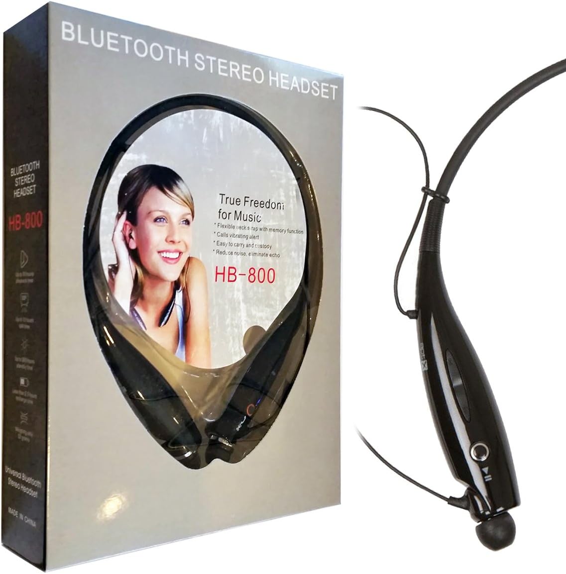 Halfdirect Universal HB-800 Bluetooth Wireless HD Music A2dp Stereo Vibration Neckband Style Headset / Earphone / Headphone for All iPhone, Nokia, HTC, Samsung, Galaxy, LG, Motorola, iPad Devices (Glossy Black)