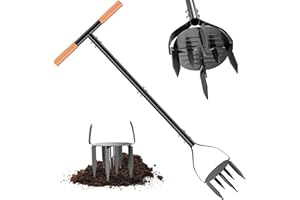 TIEMLET Garden Hand Tiller, 34.6 Inch Garden Claw Twist Tiller Cultivator, Garden Tools with 5.3 Inch Sharp Claw and Non-Slip Comfort Grip, Hand Tiller Garden Claw for Loosening Soil on Farms, Parks