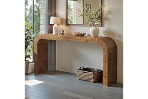 TRIBEWOOD Solid Wood Console Table, 70.87-Inch Farmhouse Sofa Table with Waterfall Curved Corners for Hallway, Living Room, B