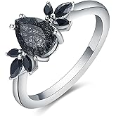 IRROYA Natural Gemstone Wedding Ring for Women 925 Sterling Silver Platinum Plated Black Rutilated Quartz Vintage Promise Engagement Ring for Her Size 4-9