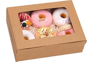 TOMNK 12pcs 8x6x2.5 Inches Brown Bakery Boxes with Window, Cookie Boxes for Chocolate Strawberries, Donuts, Cupcakes, Muffins and Dessert