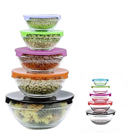 iMustBuy - Juego de 5 cuencos de almacenamiento de cristal con ...