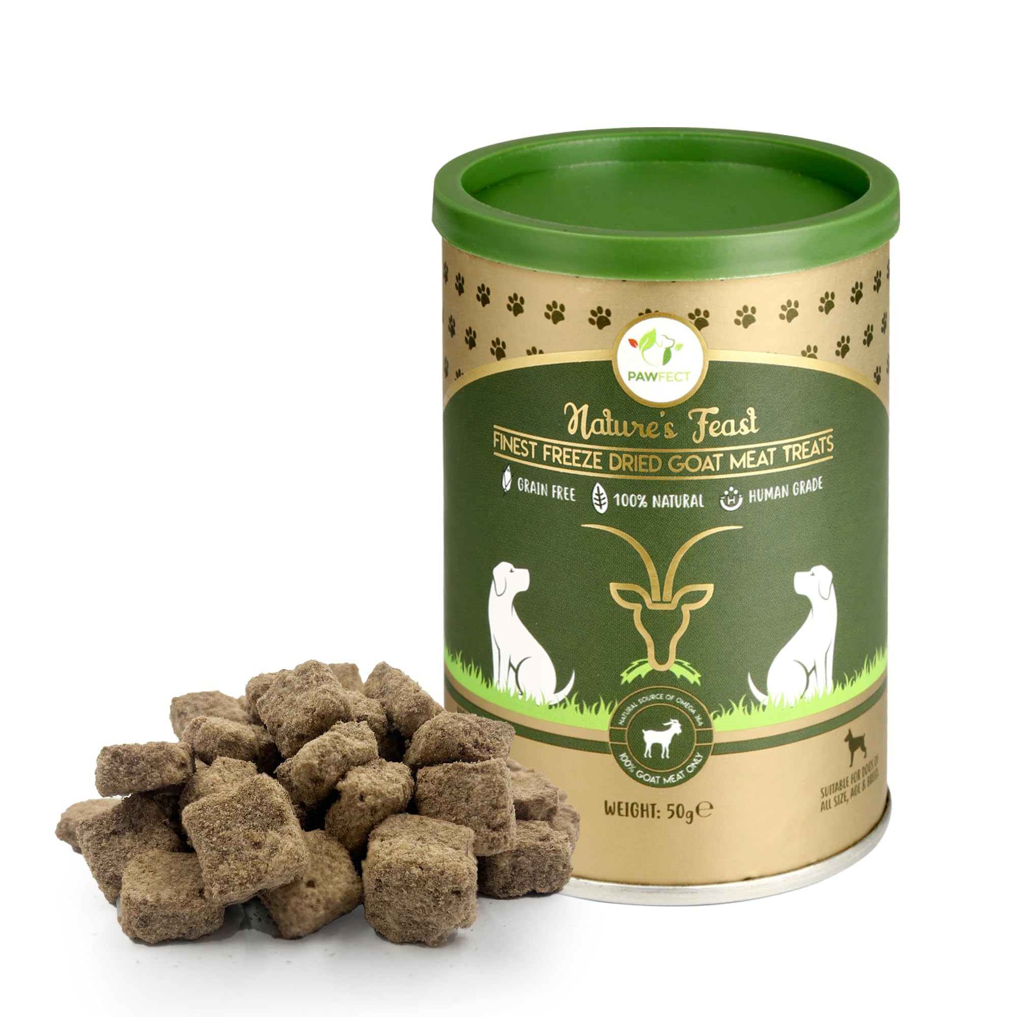 Pawfect Nature's Feast Freeze Dried Goat Meat Treats | All natural | Easily Digestible | No Grain Added | Protein Rich | Low Fat Training Treats For Dogs (50g/1.76oz)