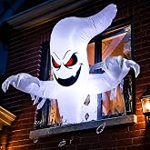 4.6 FT Halloween Inflatable Window Ghost Outdoor Decorations, Scary Flying Ghost Breaking Out of Window Blow Up Decor with Bright LEDs & Strong Suction Cups for Indoor Outdoor Home Yard Garden Party