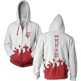 Ripple Junction Naruto Shippuden Men’s Full Zip-Up Hooded Sweatshirt Front & Back Graphic Hokage Flame Officially Licensed