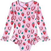 Ghteas Toddler Girls Long Sleeve Swimsuit One Piece Ruffle Zipper Rash Guard Bathing Suit UPF 50+ Kid Swimwear 1-6 Years