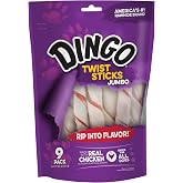 Dingo Jumbo Twist Sticks Rawhide Dog Treat with Real Chicken, 9 Ct | Long-Lasting Rawhide With Real Chicken Provides Protein, Natural Chewing Action Promotes Clean Teeth, For Adult Dogs