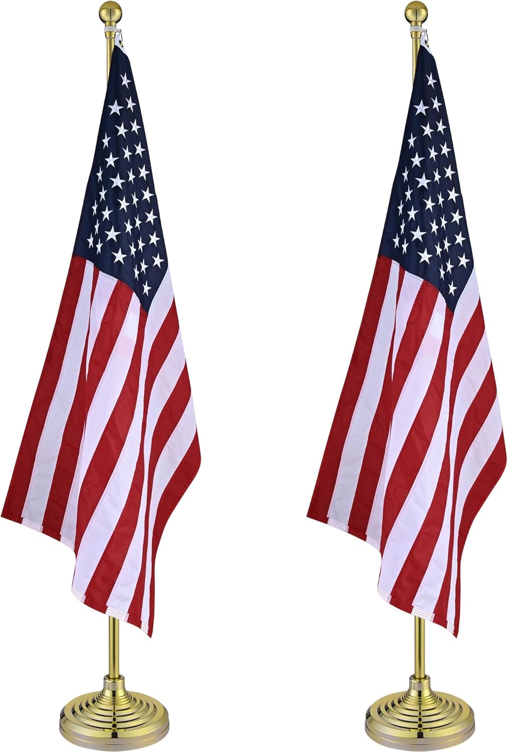 Flagpole Hardware - Yescom 2 Pack 8FT Telescoping Indoor Flag Pole Kit Aluminum Gold Pole Ball Topper with 3x5Ft US Flag & Base Stand Office School City Hall