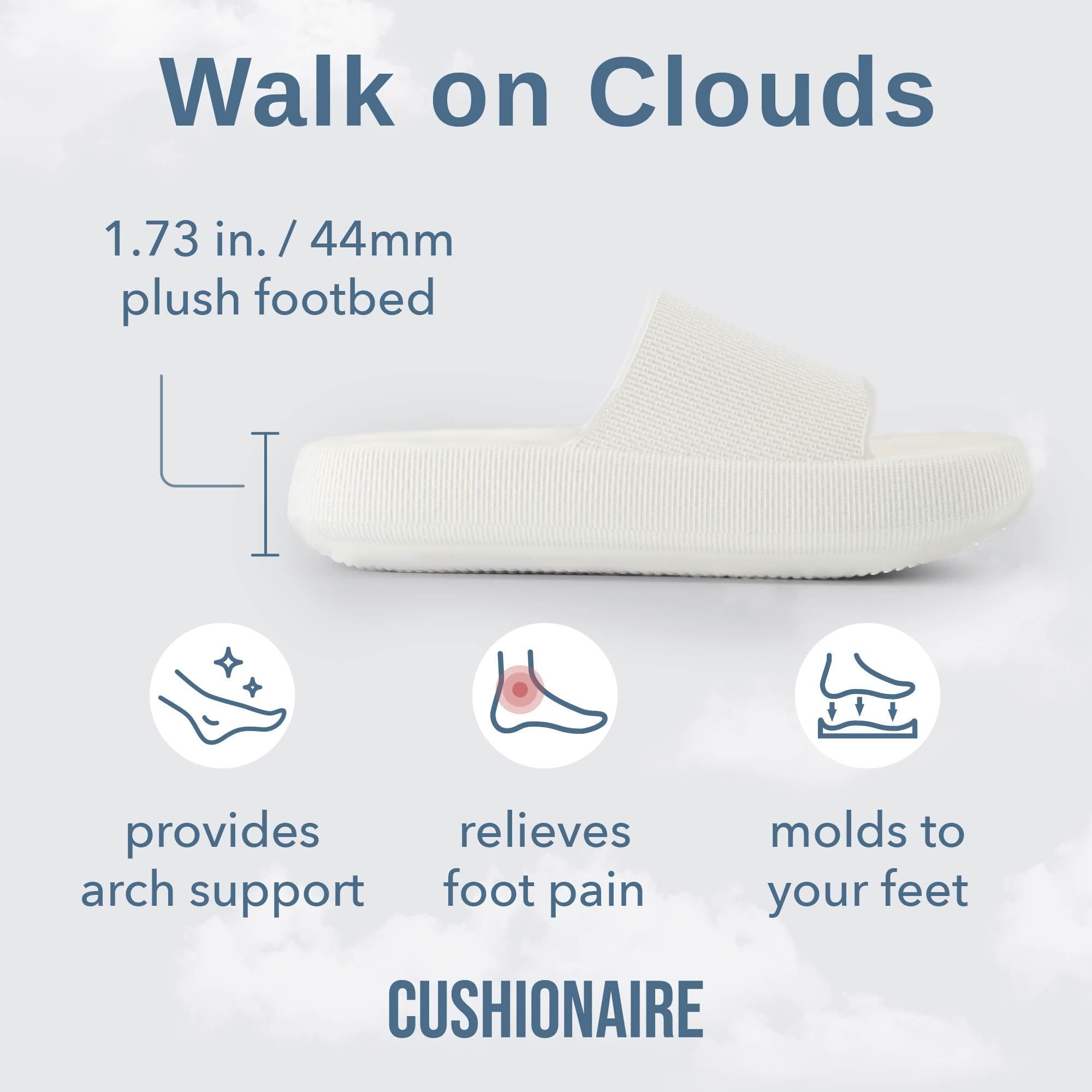 CUSHIONAIRE Feather Slides – Comfortable Cloud Cushion House Slippers for Women, Indoor Outdoor EVA Foam Foot Spa Shower Shoes, Non-Slip Arch Support