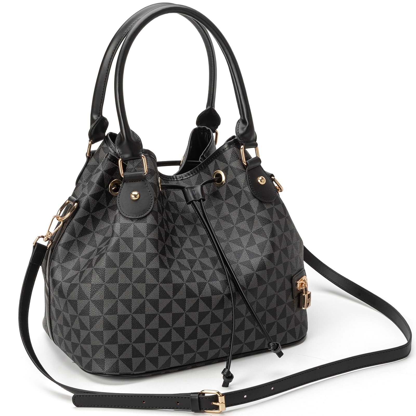 Photo 1 of Bucket Purse For Women With Chic West Hobo Style, Drawstring Purse Shoulder Handbags Bags, Tote Purses Featuring Pockets And Drawstring Design Black