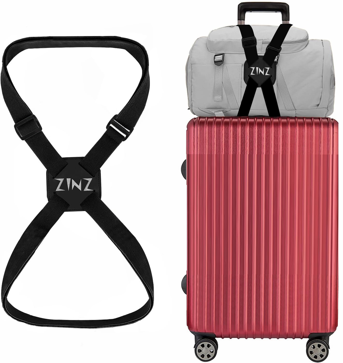 Luggage Strap, ZINZ High Elastic Suitcase Adjustable Belt Bag Bungees with Buckles and More Applications (Black-001)