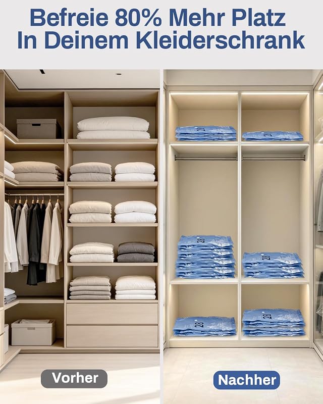 Vakuumbeutel für Kleidung mit Elektrischer Pumpe, 12er-Set Vakuumbeutel (4 * 100x80cm, 4 * 74x54cm, 4 * 64x47cm), Vacuum Bags for Clothing für Reisen, Umzüge, Aufbewahrung