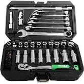 49-Piece Boat Tool Kit For Motor Boats,1/4 3/8 Inch Marine Boat Plug Wrench | Waterproof Boat Tool Set,72-Tooth Ratchet Wrench,High-Strength Chrome Vanadium Steel,Standard Socket Wrench Set