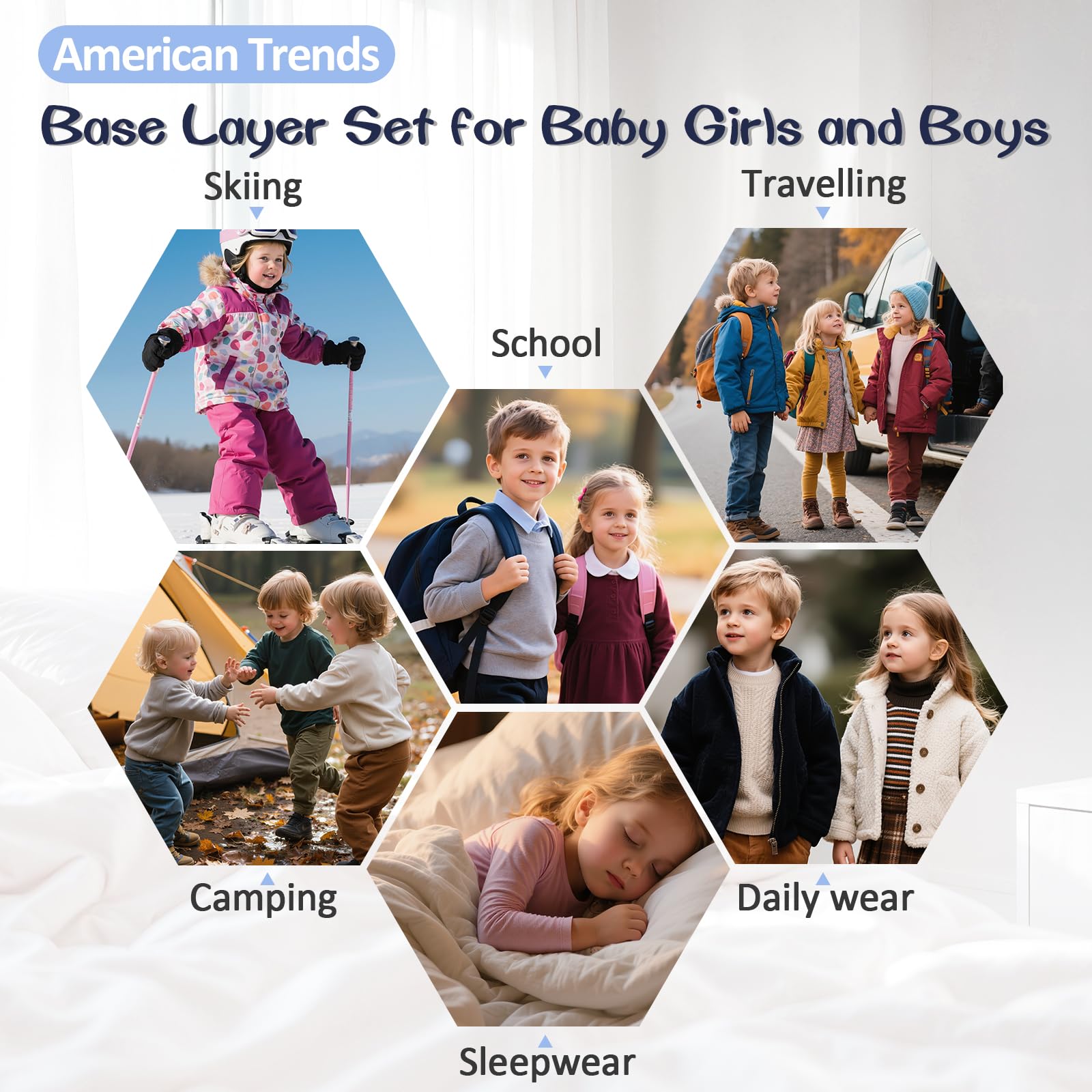 American Trends Thermal Underwear for Kids Toddler Winter Base Layer Long Johns Sets for Girls Boys