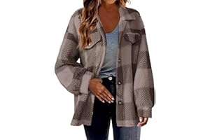 DPTALR Women Plaid Jacket Coat Flannel Shacket Jacket Front Open Cardigan Coat Fleece Long Sleeve Coat Outwear