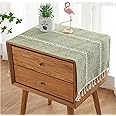 Utobanh Simple Bedside Table Tassel Cover Cloth, Tablecloth Cover Towel, Suitable for Bedside Table TV Microwave Washing Machine Refrigerator Dust Cover (Green, 15.7 * 35.4 inches)