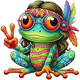 2 PCS Colorful Peace Frog Vinyl Decals - Waterproof Removable Stickers for Car, Truck, Motorcycle - Vintage Style Decorative Sticker for Laptop, Bumper (Z025)