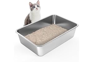 IKITCHEN Large Stainless Steel Cat Litter Box (23.5"L X 15.5"W X 6"H), Metal Litter Pan, Stainless Steel Litter Box for Cats Rabbits, Odorless, Nonstick, Rustproof, High Sided Litter Box,Easy to Clean