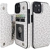 HAOPINSH for iPhone 14 Wallet Case with Card Holder, White Leopard Pattern Back Flip Folio PU Leather Kickstand Card Slots Case for Women Girls, Double Magnetic Clasp Shockproof Cover 6.1"