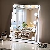 ZBOCAI Vanity Mirror with Lights, 13'' x 11'' Lighted Makeup Mirror for Desk, Hollywood Mirror with 12 Dimmable Bulbs, 3 Color Modes, Smart Touch Control, 360°Rotation, Gifts for Women