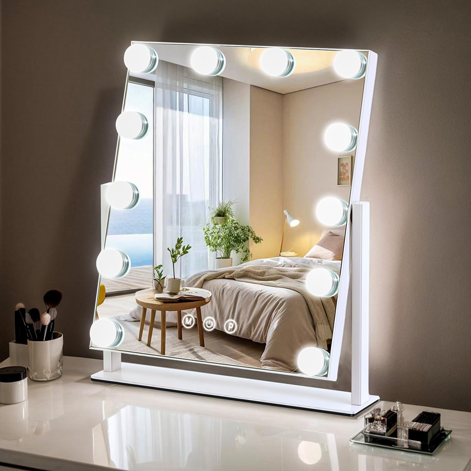 Photo 1 of ***LIGHTS DO NOT WORK*** ZBOCAI Vanity Mirror with Lights, 13'' x 11'' Lighted Makeup Mirror for Desk, Hollywood Mirror with 12 Dimmable Bulbs, 3 Color Modes, Smart Touch Control, 360°Rotation, Valentines Day Gifts for Her