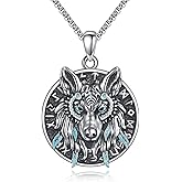 ANGSAU Wolf Head Necklace Sterling Silver Viking Pendant Norse Jewelry Gifts for Men Women