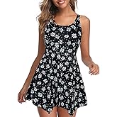 Septangle Women's One Piece Swimsuit High Waisted Ruffled Hem Swimdress Asymmetrical Swimwear for Big Busted Women