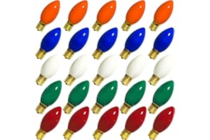 Egcol 25 Pack C9 Multicolor Replacement Bulbs, Incandescent E17 Intermediate Base Bulbs for Christmas String Lights, 7 Watt Night Lights Replacement Bulbs, 7W 120V Bulbs