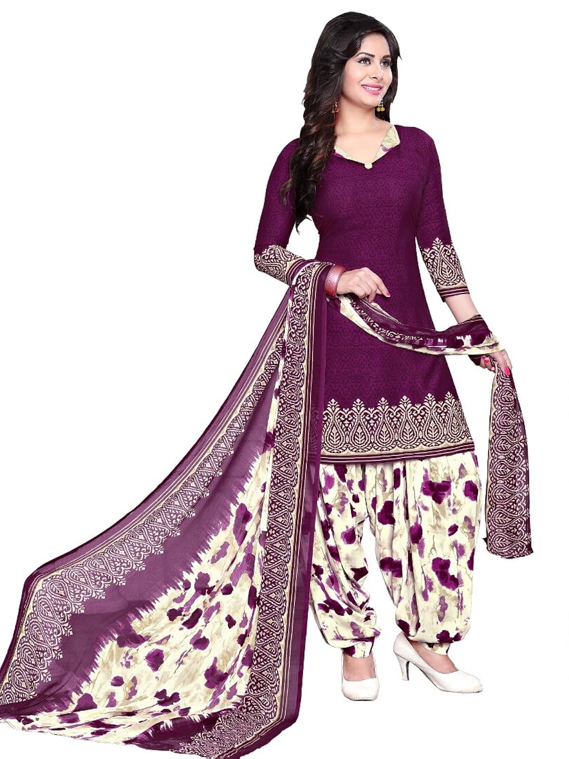 raghavjee sarees women's crepe dress material(lcx6022_purple wine_free size)