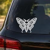 2Pcs Death Head Butterfly Halloween Car Decals Vinyl Sticker (Ver 2) | Gothic skull moth insect graphics, waterproof decal for vehicles, 2 pack
