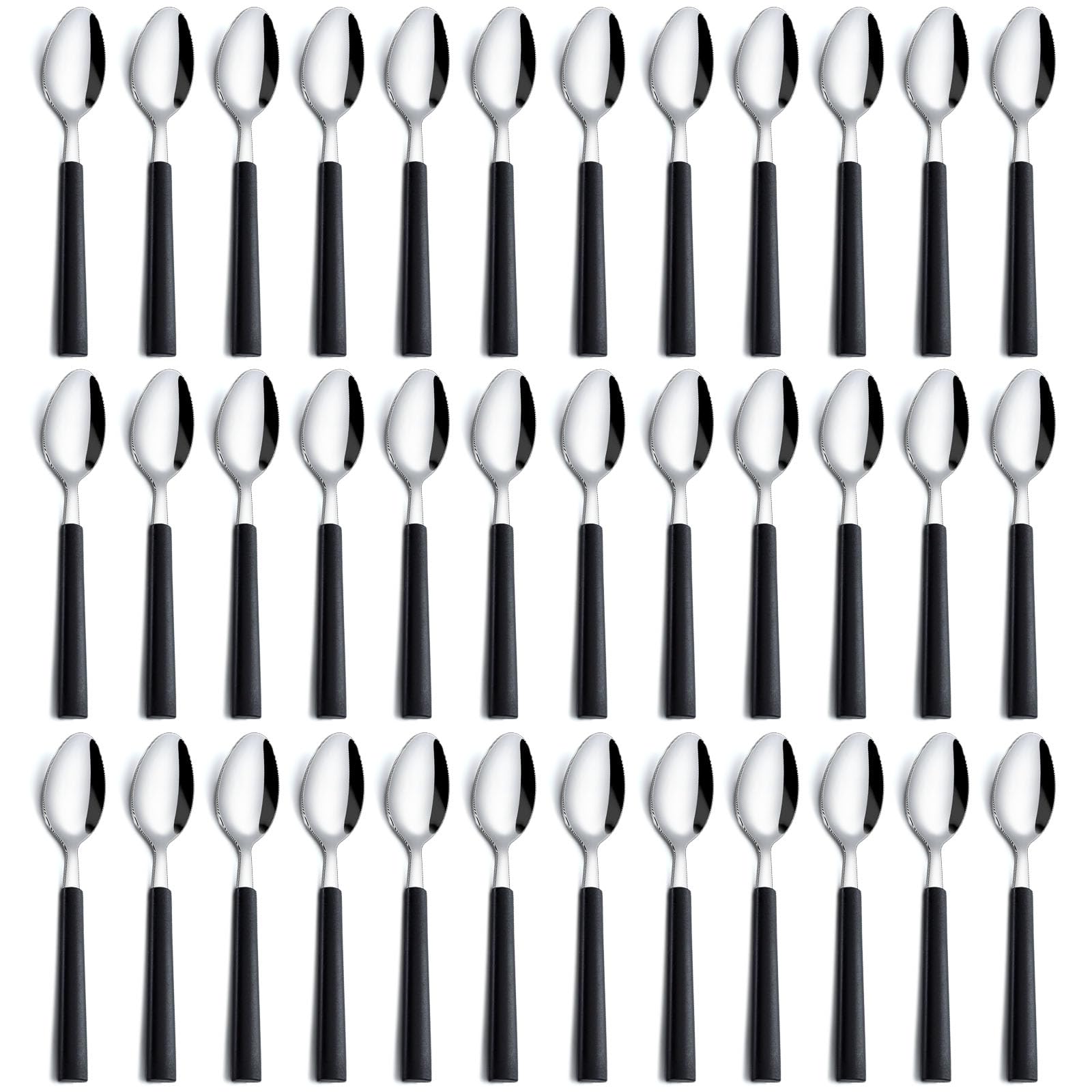 Pleafind Teaspoons Set of 36, Stainless Steel Teaspoons with Black Handles, Tea Spoons Set for Home/Kitchen/Restaurant, Mirror Polished Tea Spoons Cutlery, Coffee Spoon, 6.23 Inch, Dishwasher Safe