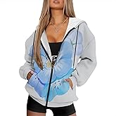 domirica Vintage Hoodies For Women Long Sleeve Boho Lightweight Full Zip Up Sweatshirt With Hood Fashion Outfits Plus Size