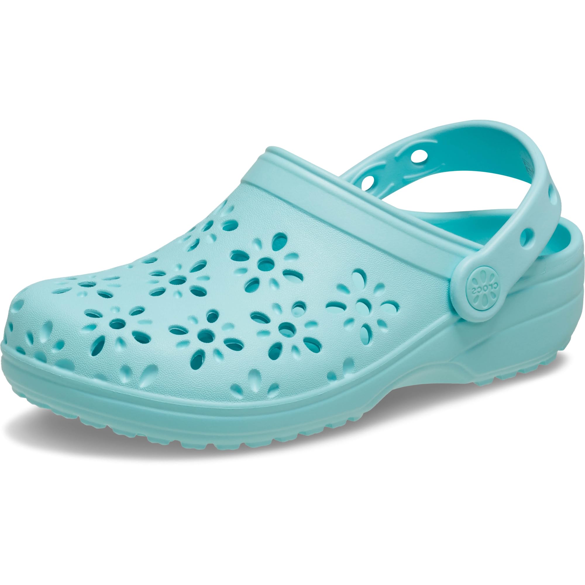 Crocs Unisex-Child Classic Clogs with Floral Cut Out Design, Aquamarine, 3 US Image