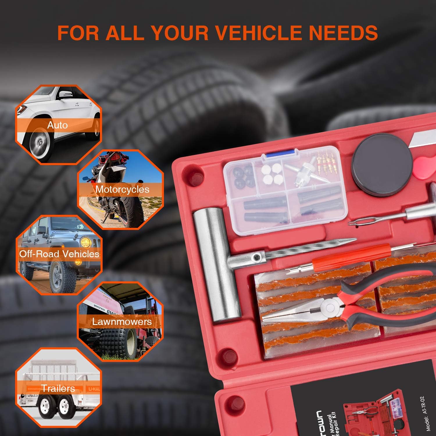 AUTOWN Tire Repair Kit, 75 Pcs Tire Plug Kit Universal Tire Repair Tools, Heavy Duty Flat Tire Puncture Repair Kit for Car, Motorcycle, Truck, ATV, Tractor, RV, SUV, Jeep, Trailer, Lawn Mower: Automotive