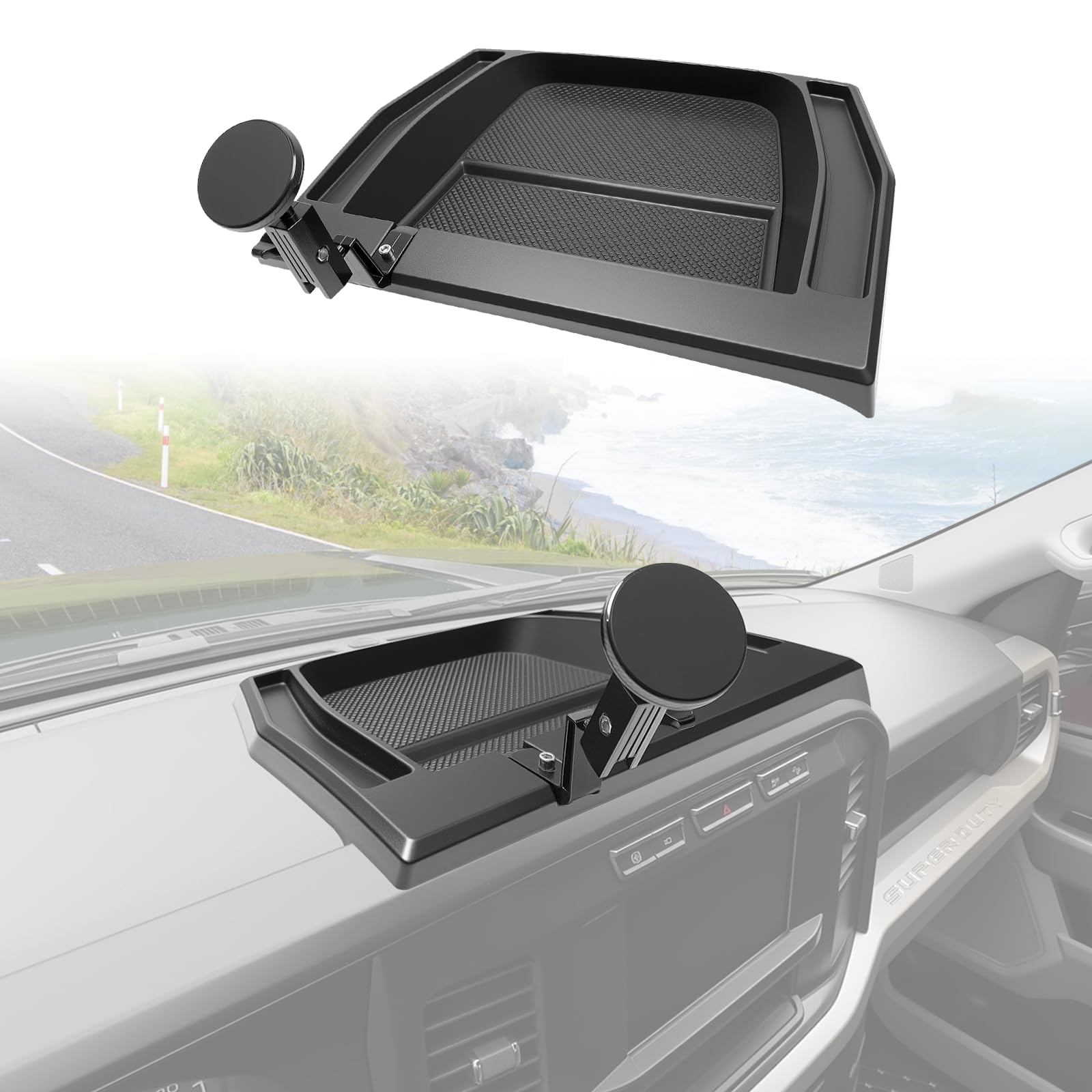 Photo 1 of HUYINPJ 8”Screen Dashboard Phone Holder Compatible with 2023-2026 Ford Super Duty XL F250 F350 F450 Center Console Organizer Dash Tray Phone Mount for 2024 Super Duty Accessories(F250-450 2023-2026)