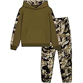 FoWear Boys Clothes 2Pcs Long Sleeve Patchwork Graphic Print Hoodie Sweatshirt Leaf Print Camouflage Sweatpants Boy Sweatsuit