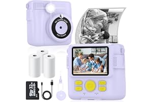 BESTOONE Instant Print Camera for Kids with 3 Rolls of Printer Paper, 1080P Toddler Digital Camera Toys for Age 3-12 with 32GB SD Card, Christmas & Birthday Gifts for 3 4 5 6 7 8 Year Old Girls & Boys (Purple)