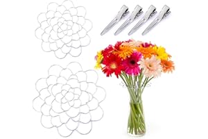 BABORUI Floral Grid for Vase with 4PCS Fixing Clips, 2PCS Reusable Stainless Steel Flower Arrangement Holder, Spiral Stem Holder for Flowers Fresh Bouquet (4 and 5 inch)