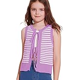 CharmWM Girls Sweater Vest Kids Casual Sleeveless Crochet Tops Color Block Tie Back Knit Tank Tops
