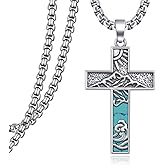 qielizhu Turquoise Necklace 925 Sterling Silver Western Cross Pendant Necklaces Vintage Turquoise Jewelry for Men Native American Jewelry Gifts