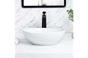 Tysun Oval Vessel Sink - 16" x 13" Egg Shape Bathroom Vessel Sink Modern Above Counter White Porcelain Ceramic Bathroom Vanity Vessel Sink Bowl Art Basin with Pop-Up Drain