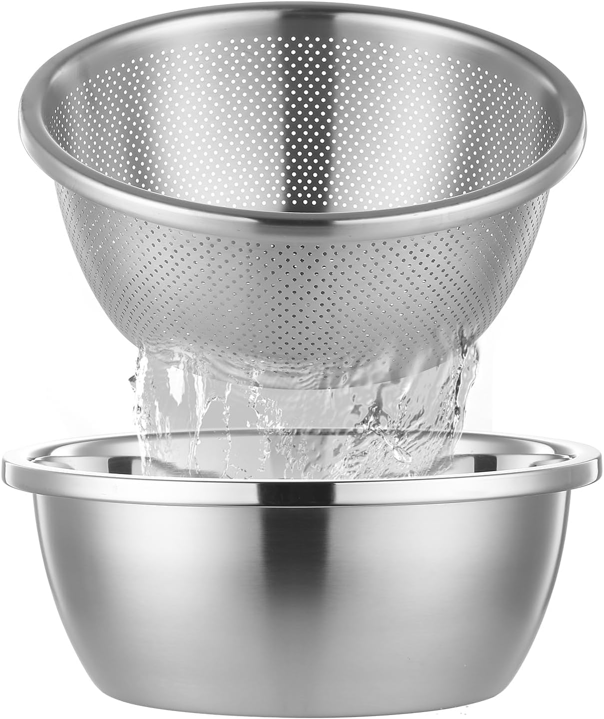 Photo 1 of AHIABOAT 304 Stainless Steel Colander Microporous with Mixing Bowls, 2-Quart Strainers and Colanders for Kitchen, Food-Grade Strainer for Washing Vegetables, Fruit and Rice, Dishwasher Safe(2PCS)