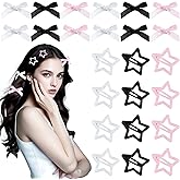 24 Pcs Star Hair Clips, Cute Reusable Small Bows for Hair Exquisite Beautiful Y2k Hairs Accessories Barrettes for Women Girls (Pink White Black)
